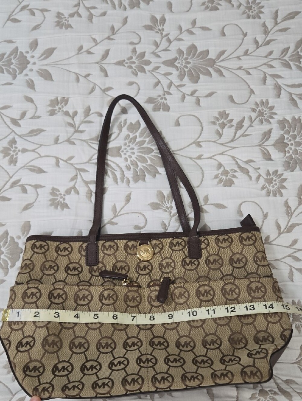 Michael Kors Brown and Beige MK Monogram Tote - Picture 8 of 13